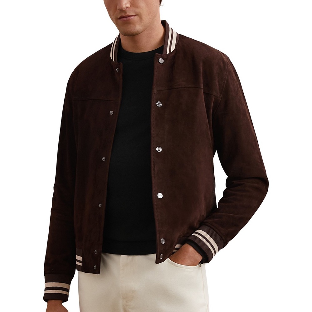 Men's Brown Suede Bomber Jacket - Classic Style
